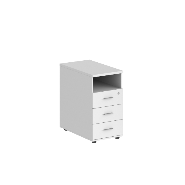 SG.511.WH.WH.M / Тумба приставная 400х600х725 с 3 ящ.(метаб) и нишей, с замком без топа / корпус: белый; фасады: белый