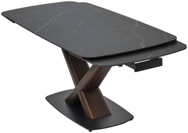 Стол БЛАНКО (BLANCO) 160 цвет ЧЕРНЫЙ МРАМОР МАТОВЫЙ (MATT BLACK MARBLE SOLID CERAMIC / ОРЕХ, ®DISAUR