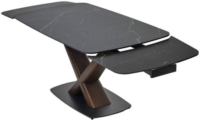 Стол БЛАНКО (BLANCO) 160 цвет ЧЕРНЫЙ МРАМОР МАТОВЫЙ (MATT BLACK MARBLE SOLID CERAMIC / ОРЕХ, ®DISAUR