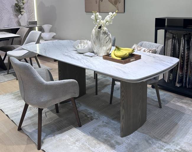 Стол КАЛВИН (CALVIN) 180 цвет КАРРАРА (SEMI-POLISHED SNOW CARRARA SOLID CERAMIC / СЕРЫЙ ДУБ, ®DISAUR