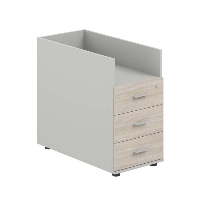 SG.513.SH.OL.M / Тумба приставная 400х800х725 с 3 ящ.(метаб) и нишей, с замком без топа / корпус: серый бархат; фасады: дуб светлый