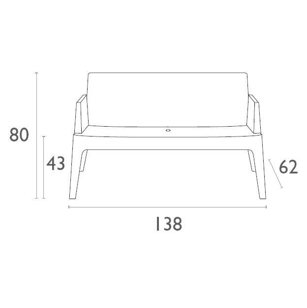 Диван пластиковый двухместный Box Sofa серебристый 1380x620x800 мм Диван пластиковый двухместный Box Sofa серебристый 1380x620x800 мм