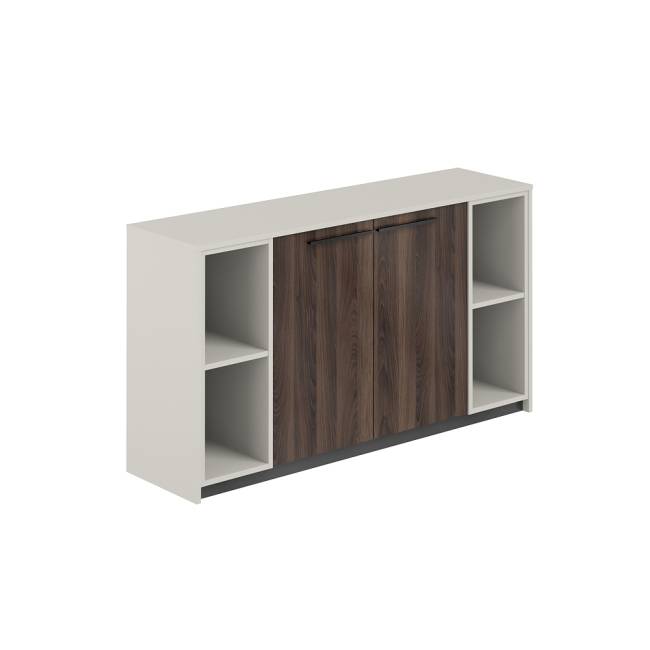 RF.325.PG.DA.PG / Шкаф низкий с 2-мя стеллажами, 1540х410х842  / корпус: жемчужно-серый, фасады: дуб адриа