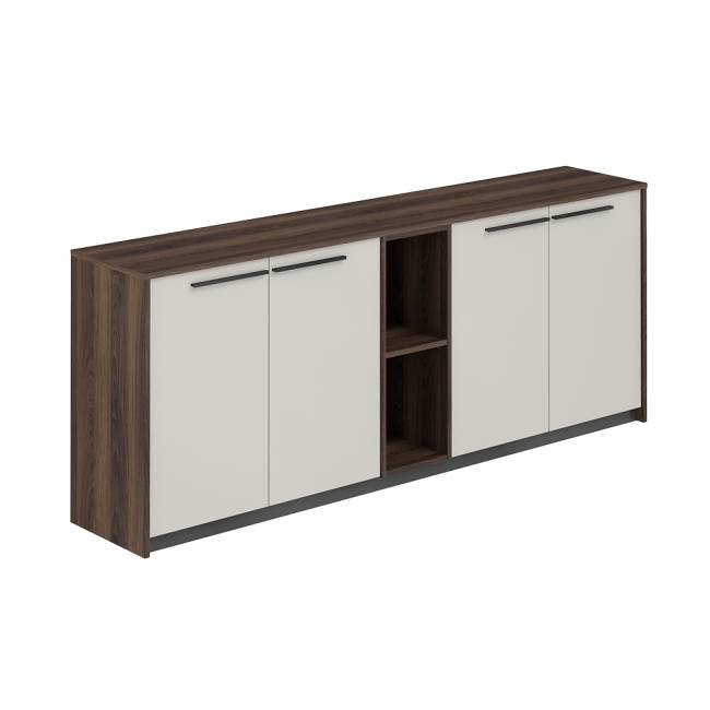 RF.327.DA.PG.DA / Шкаф низкий (2 шт) со стеллажом, 2140х410х842  / корпус: дуб адриа, фасады: жемчужно-серый