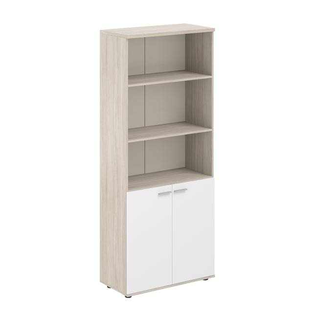 SG.831.OL.WH / Шкаф высокий полуоткрытый 800х400х1955, 2-х дв, з.ст HDF / корпус: дуб светлый; фасады: белый