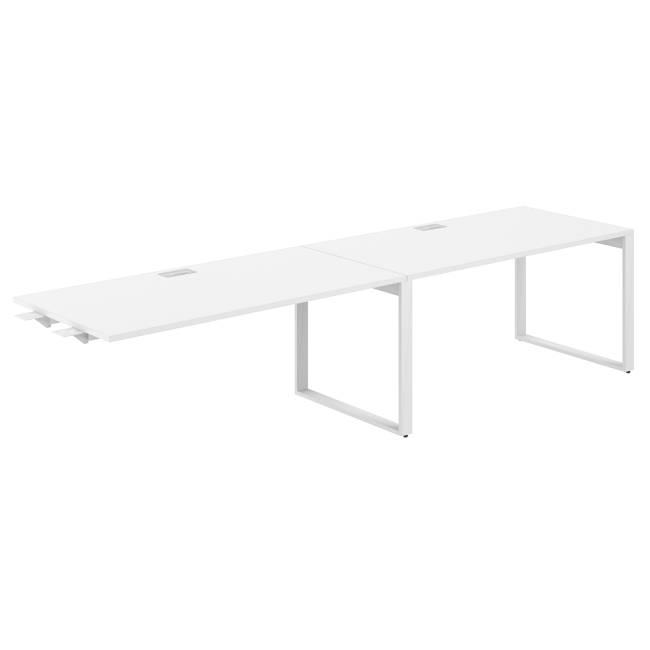 AG.199.WH.L.72.WH / Рабочая станция комбо s-b-s 3200х800х750 / профиль О-образный: 70х20 белый; лючок: серебро; столешница: белый