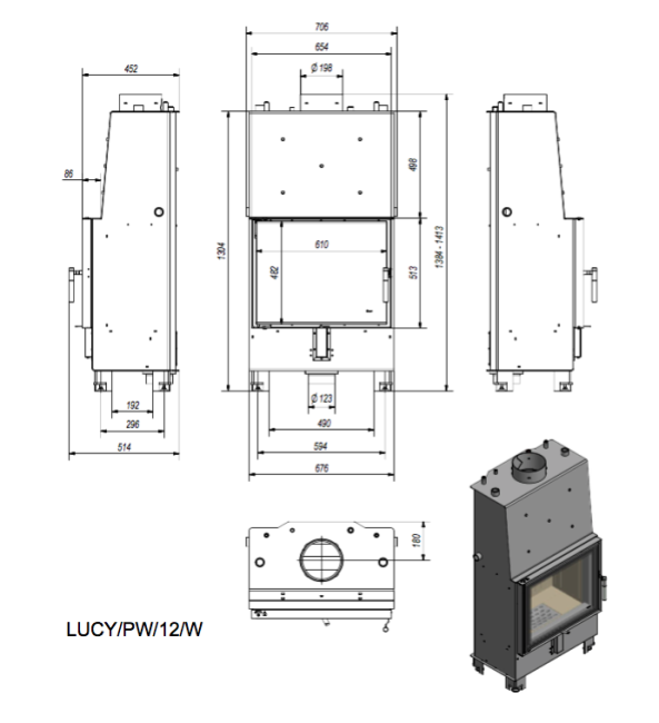 Топка с теплообменником Kratki PRO LUCY/PW/12/W