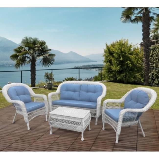 Плетеный комплект для отдыха из искусственного ротанга LV-520 White-Blue Плетеный комплект для отдыха из искусственного ротанга LV-520 White-Blue