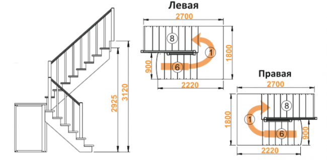 Деревянная лестница К-004м/3