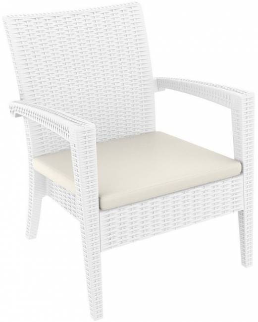 Кресло пластиковое плетеное с подушкой Miami Lounge Armchair белый 720х760х890 мм
