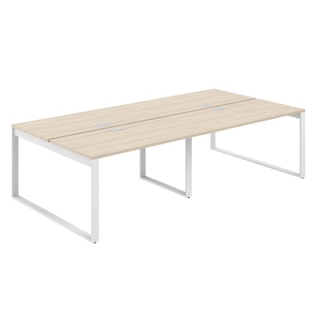 AG.143.AR.L.72.WH  / Рабочая станция 3200х1238х750  / профиль О-образный: 70х20 белый; лючок: серебро; столешница: акация равелло