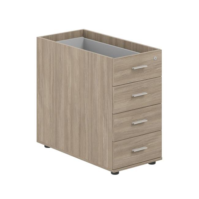 SG.523.OD.OD.M / Тумба приставная 400х800х725 с 4 ящ.(метаб), с замком без топа / корпус: дуб темный; фасады: дуб темный