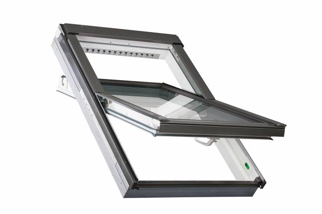 Деревянное мансардное окно PPP-V U3 PRESELECT MAX с комбинированной системой открывания